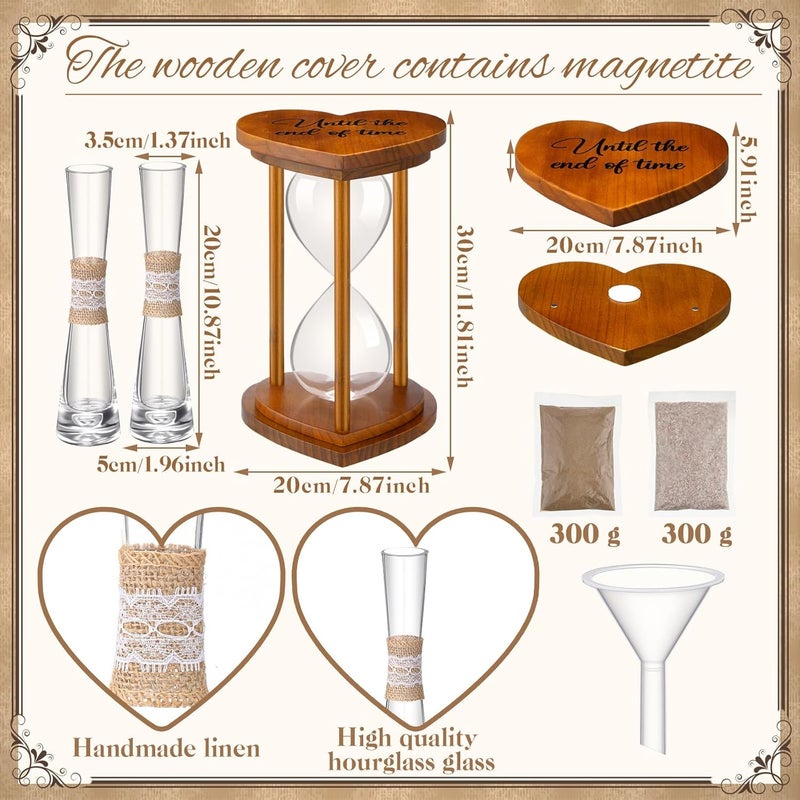 Anglechic Unity Sand for Wedding Ceremony Set Include Wooden Unity Hour Glass 2 Vase 2 Bag Sand 1 Funnel for Wedding Engagement Anniversary Table Decorations(Brown,Farmhouse) - Image 3